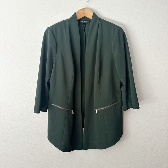 Lane Bryant Forest Green Open Front Zip Accent Blazer Women's Plus Size 16 - Picture 1 of 11